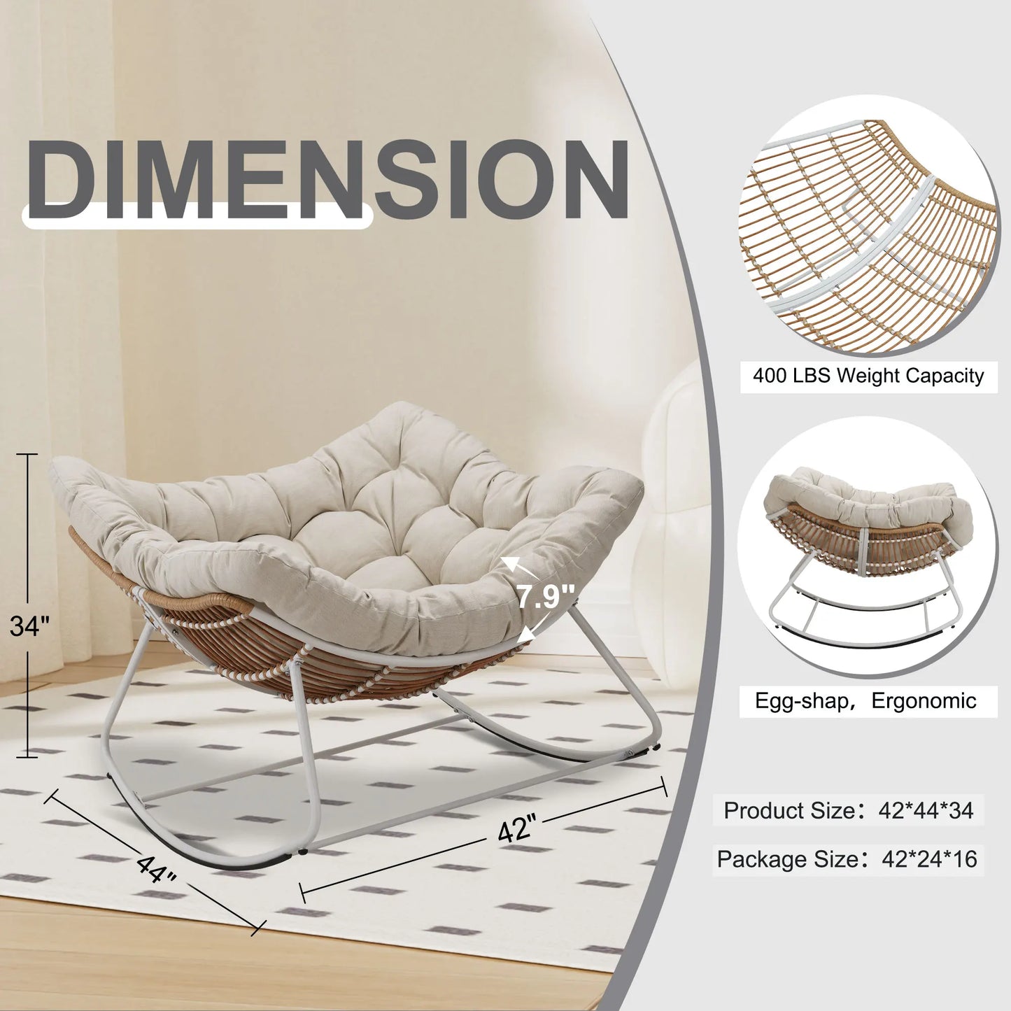 Outdoor Rocking Chair Patio Wicker Egg Chair Indoor Papasan Chair