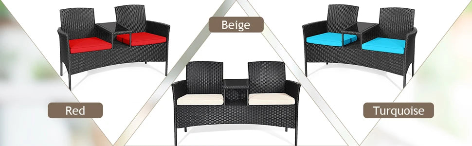 Garden Conversation Furniture Set Modern Rattan Bench with Cushions