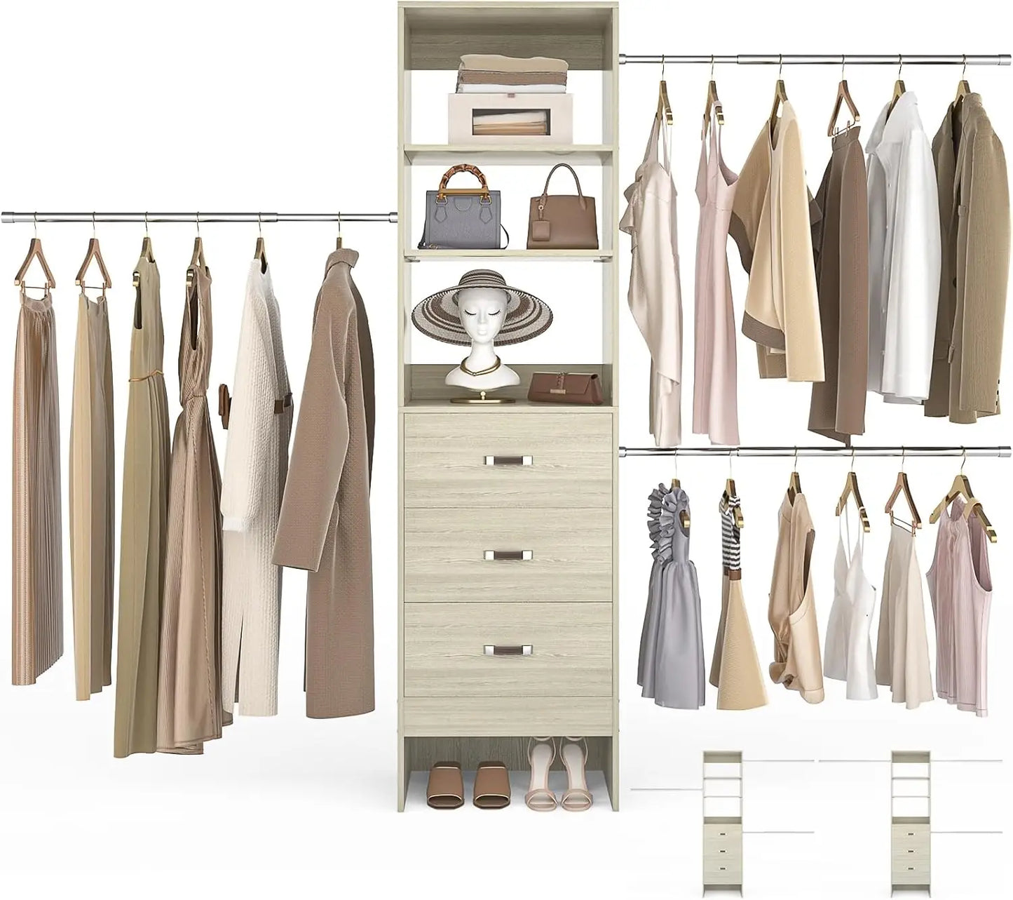 96 Inch Closet Organizer System with 3 Hanging Rods Minimalist Design