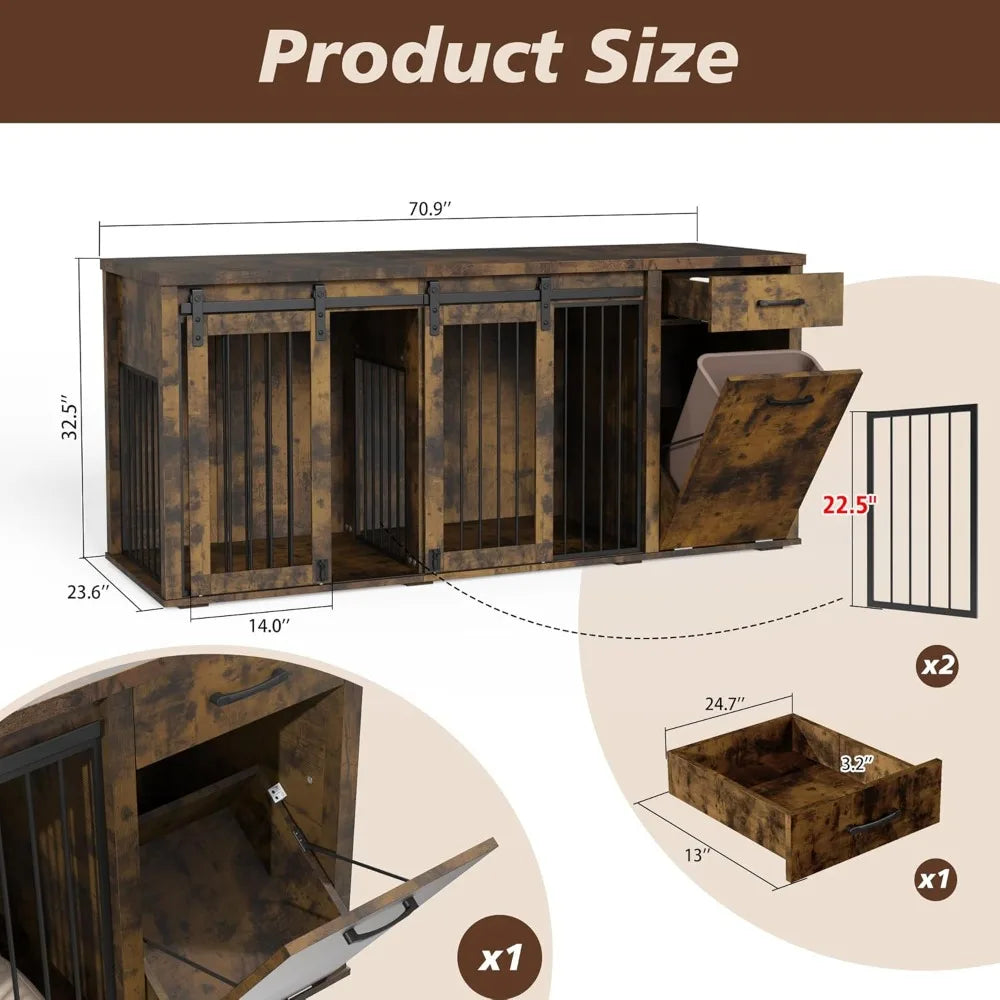 Ljustra Furniture Style Dog Crate with Storage for 2 Dogs Large Kennel