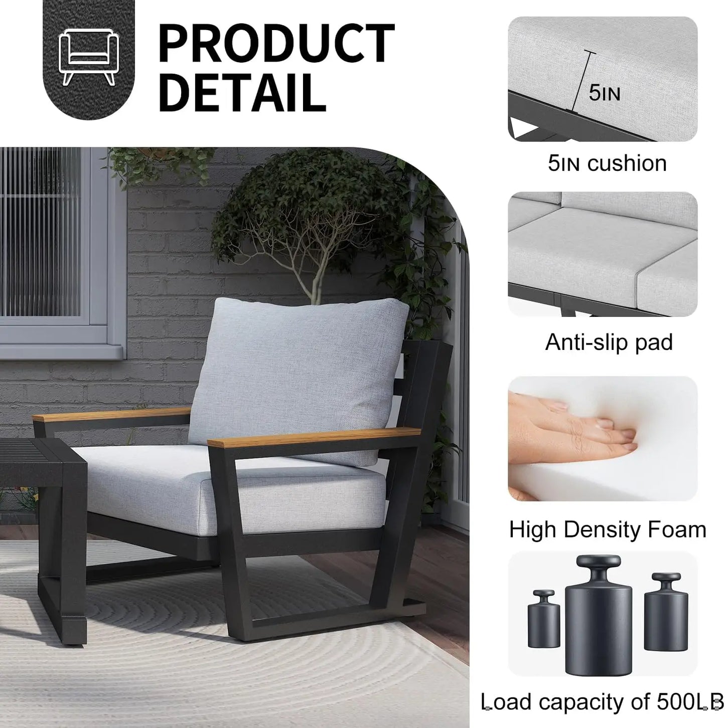 Aluminum Outdoor Sofa Modern Patio Furniture 4 Seats Sectional Set