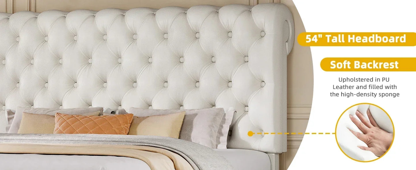 Ljustra King Size Platform Bed with 54 Inch Tall Headboard PU Leather