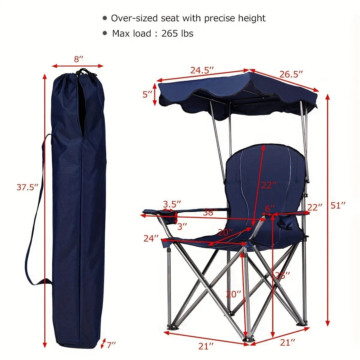 Portable Folding Beach Canopy Chair with Cup Holders for Outdoor Use
