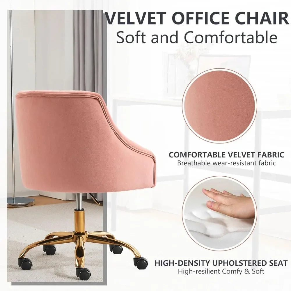 Modern Adjustable Pink Velvet Desk Chair for Home Office and Bedroom