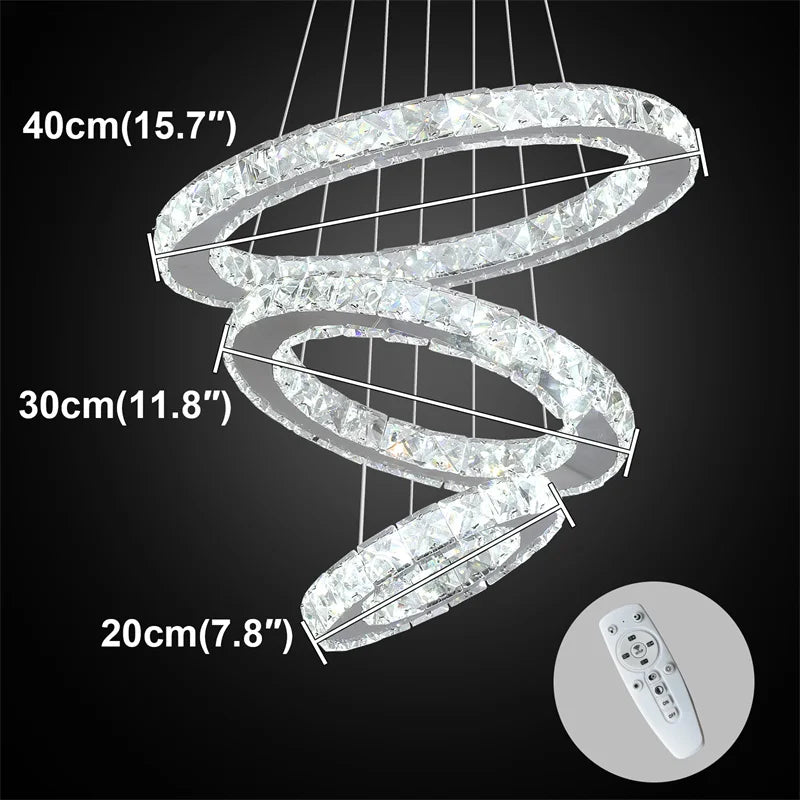 Modern Crystal Rings LED Chandelier Luxury Ceiling Lamp Remote Control