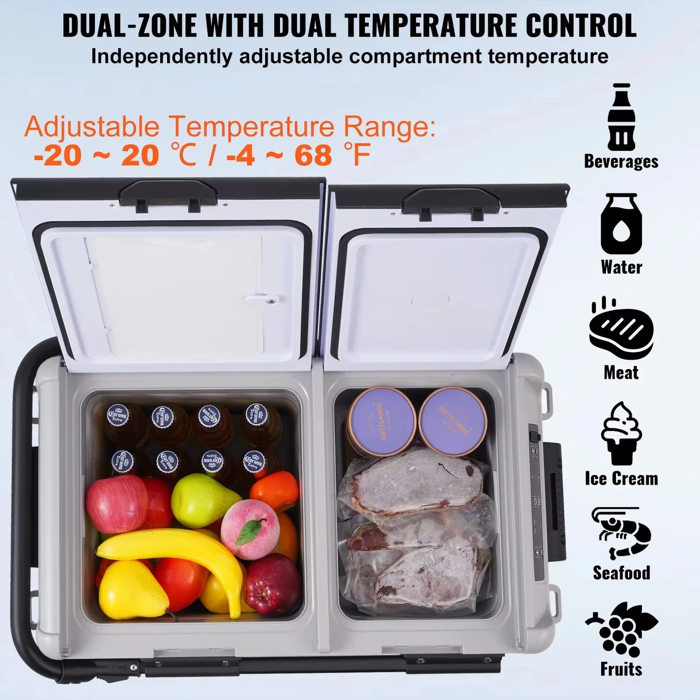 Portable Car Refrigerator Dual Zone Freezer 12V Compressor Cooler