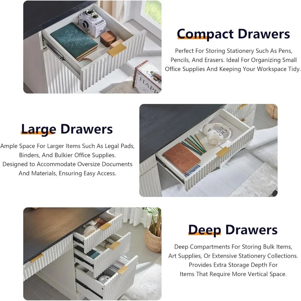 58 Inch Modern Executive Desk with Storage 5 Drawers Home Office