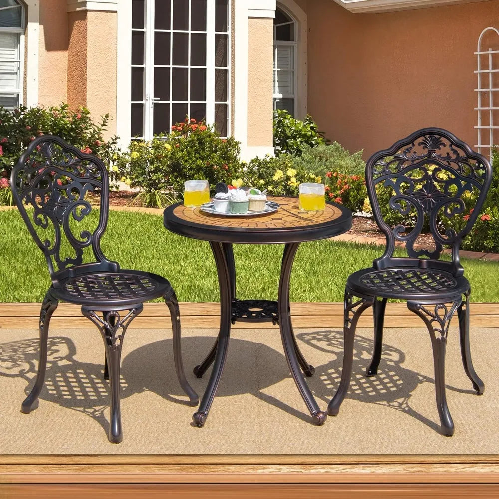 Ljustra 3 Pieces Patio Bistro Set Cast Aluminum Outdoor Table Chairs