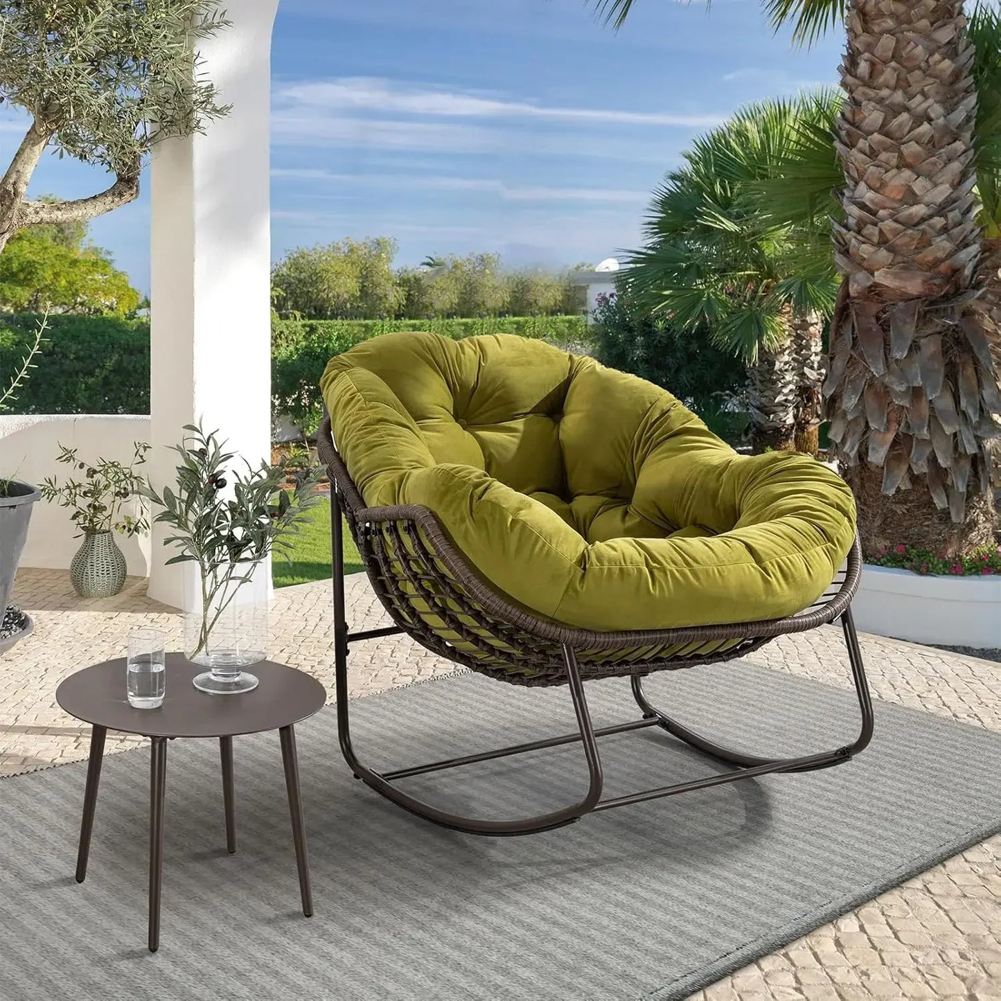 Outdoor Rocking Chair Oversized Wicker Egg Rocker for Patio or Indoor