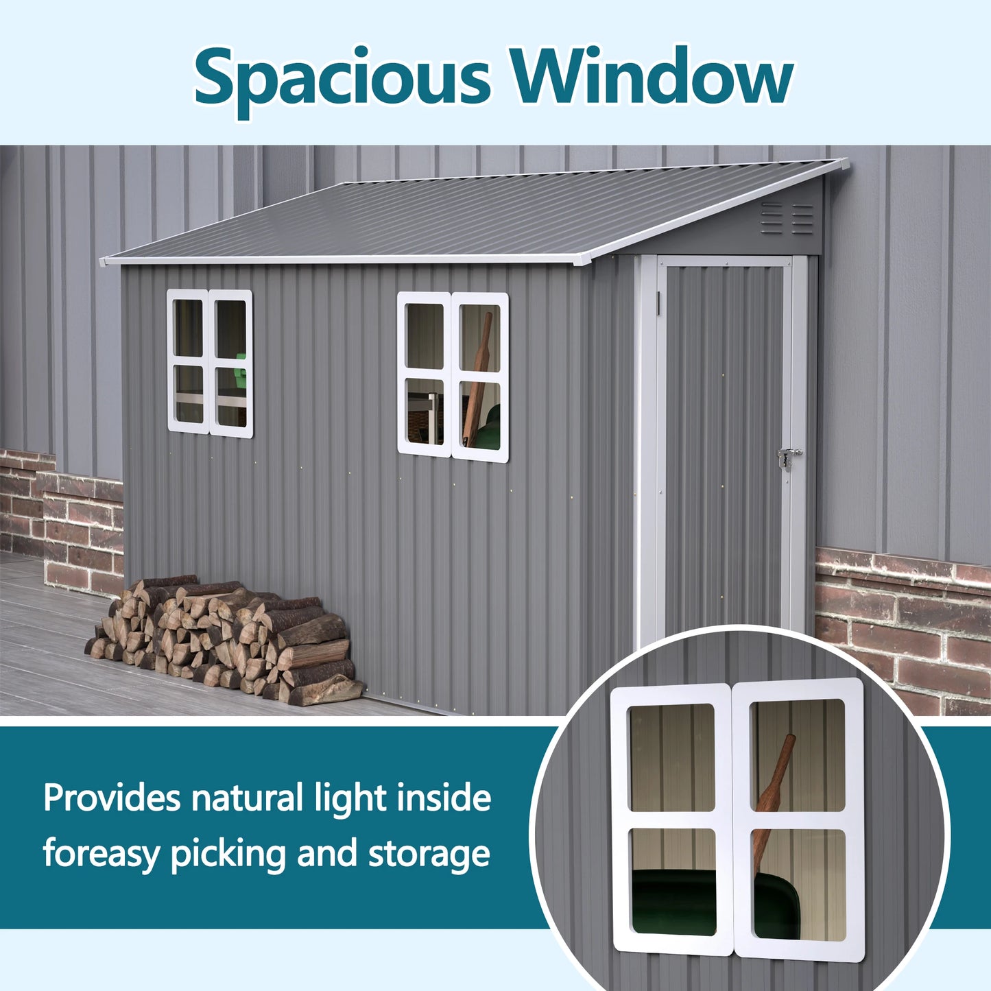 Galvanized Steel Outdoor Shed Weatherproof Lockable Storage Tools Bikes Pets