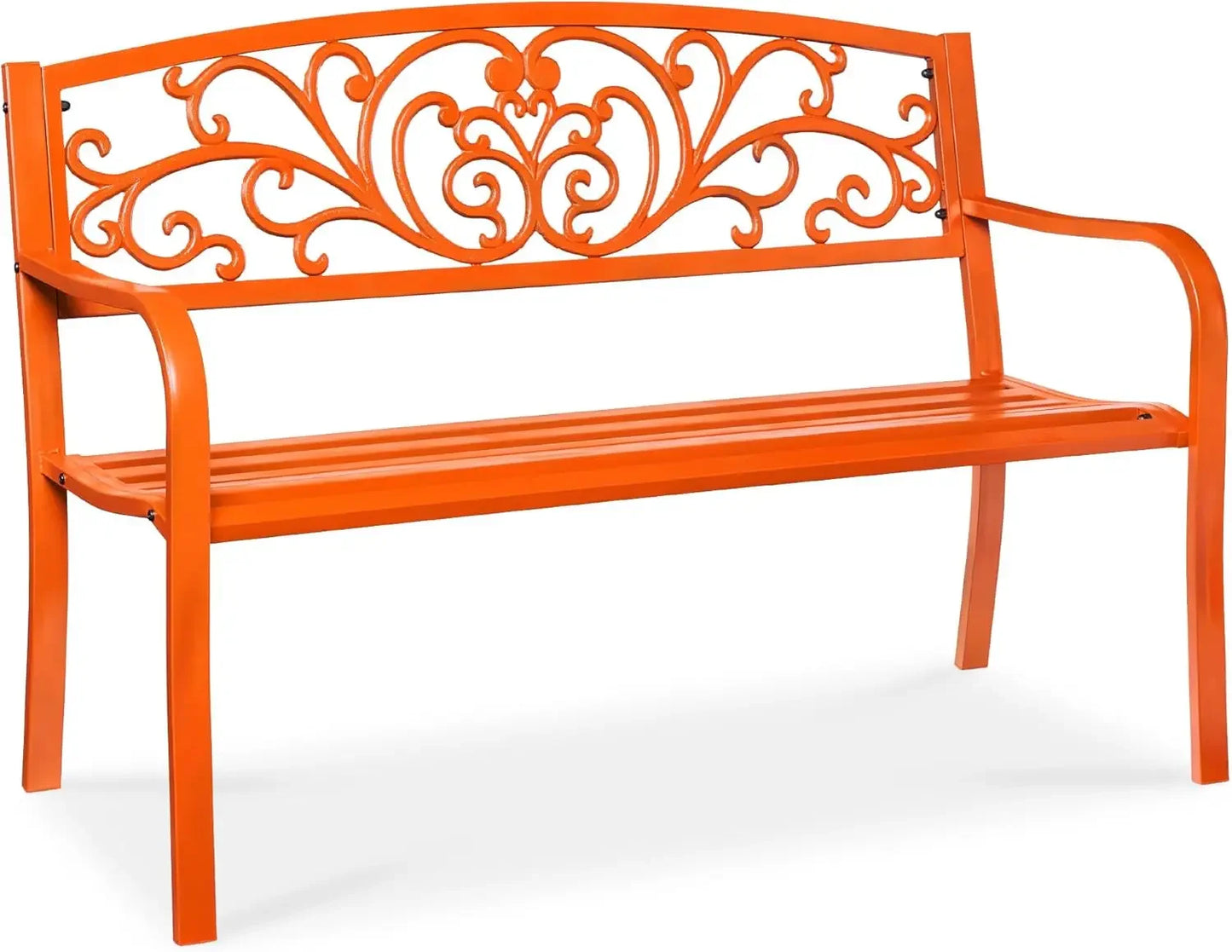 Ljustra Outdoor Steel Garden Bench with Floral Design Backrest