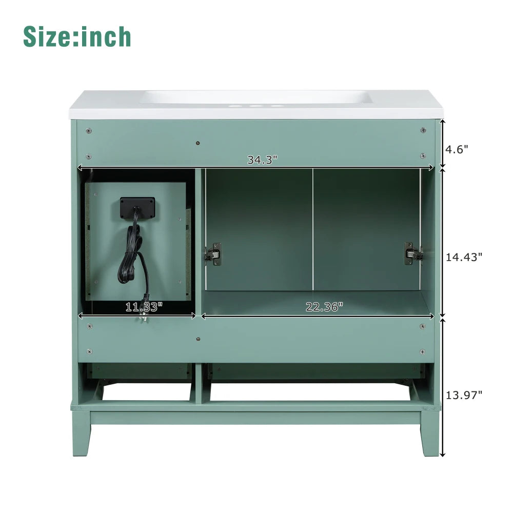 36 Inch Modern Bathroom Vanity with USB Charging and Ample Storage