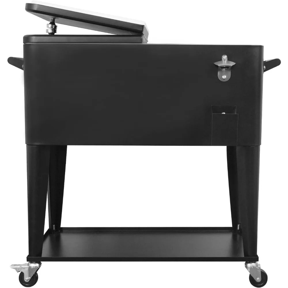 Portable Rolling Cooler Cart 80 Quart Outdoor Beverage Trolley