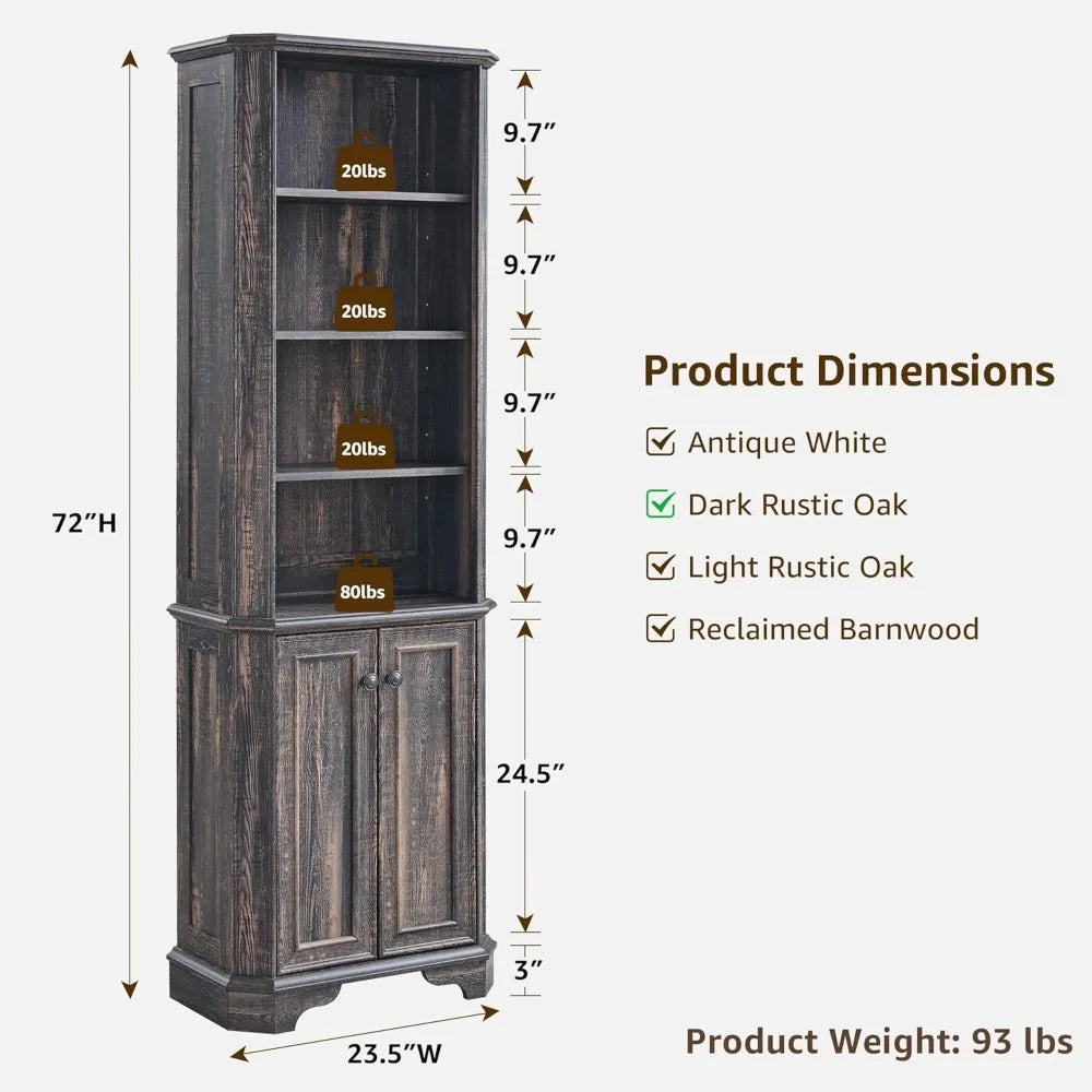 6-Tier Farmhouse Bookshelf Set of 2 with Storage Adjustable Shelves