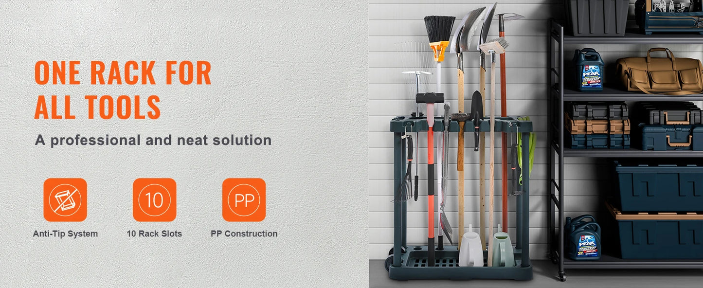 Ljustra 10 Slot Garden Tool Organizer Rack Storage Stand for Garage