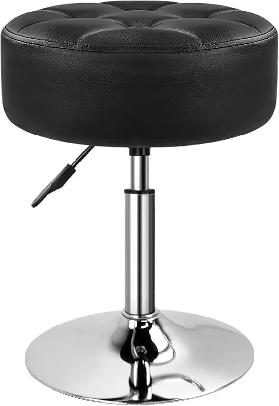 Pink Thickened Vanity Stool Round PU Leather Swivel Adjustable Makeup Chair