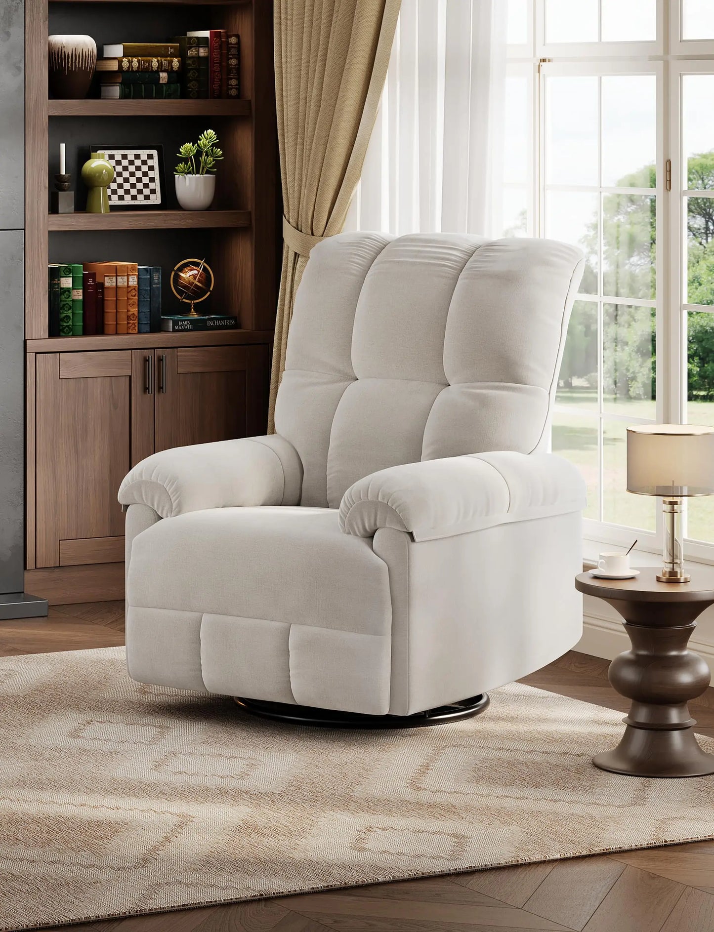 Oversized Recliner Chair Soft Chenille Swivel Rocker for Nursery Living Room