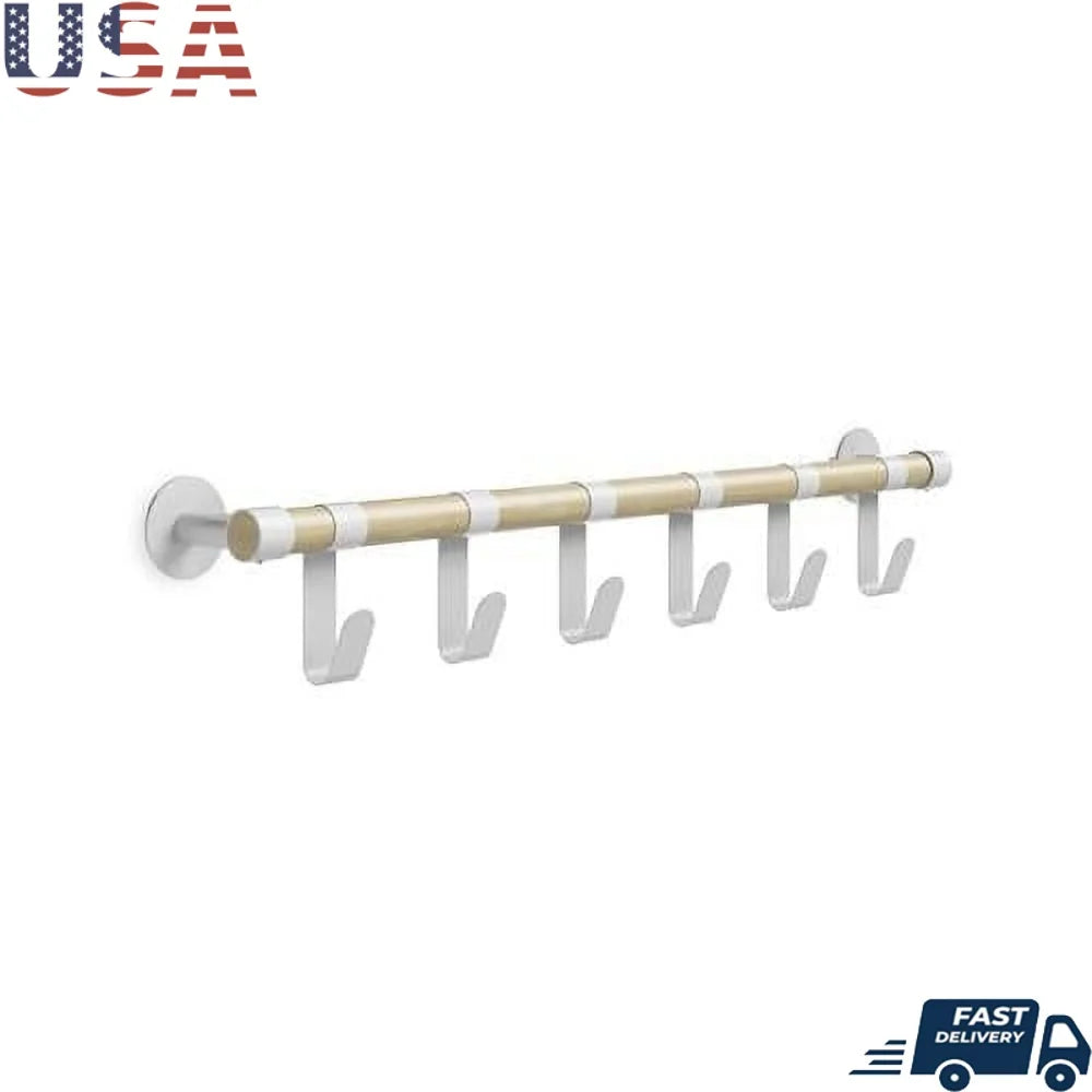 Contemporary Wall Mounted Coat Rack 6 Metal Hooks Space Saving Organizer