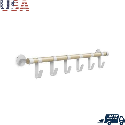 Contemporary Wall Mounted Coat Rack 6 Metal Hooks Space Saving Organizer