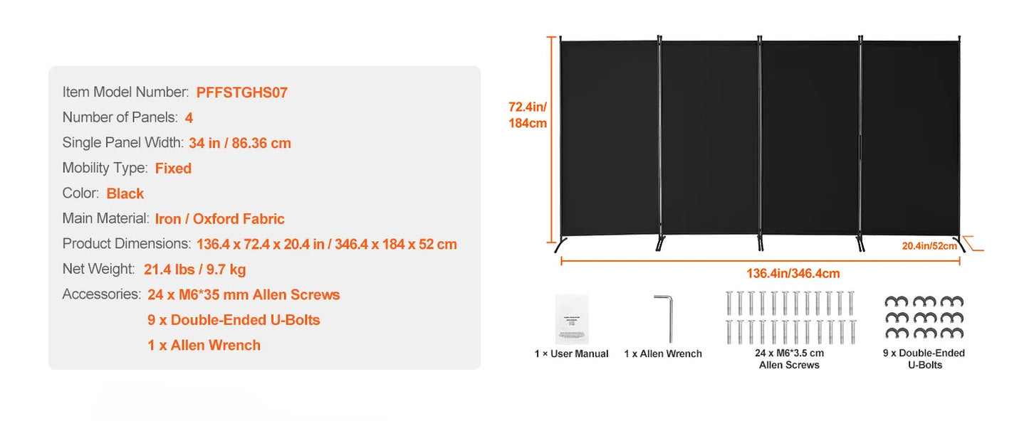 Ljustra 4 Panel Room Divider Folding Privacy Screen Freestanding Partition