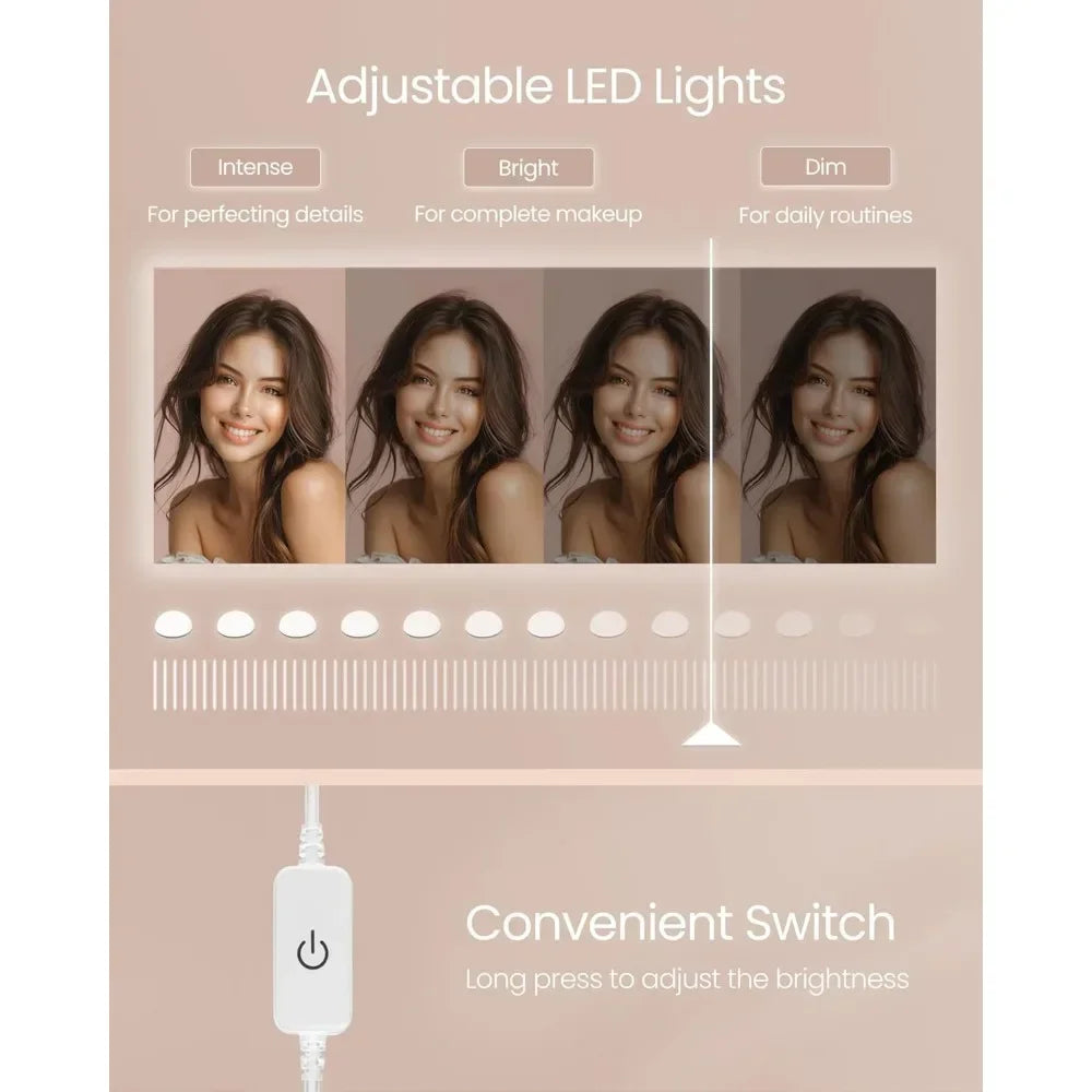 Ljustra Makeup Vanity Desk with Mirror LED Lights and Upholstered Stool