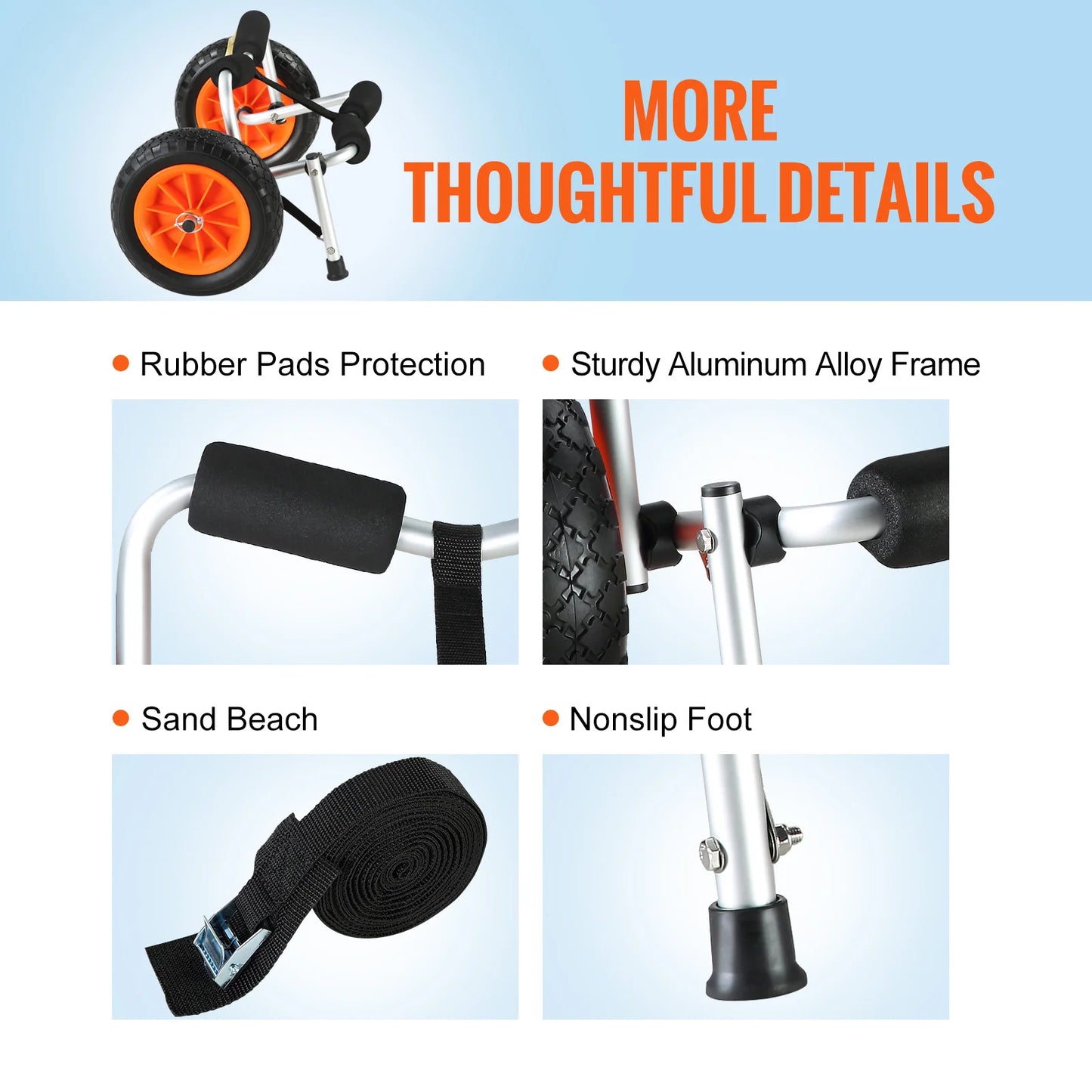 Ljustra Kayak Cart 250lbs Foldable Canoe Trolley with 10 Inch Tires