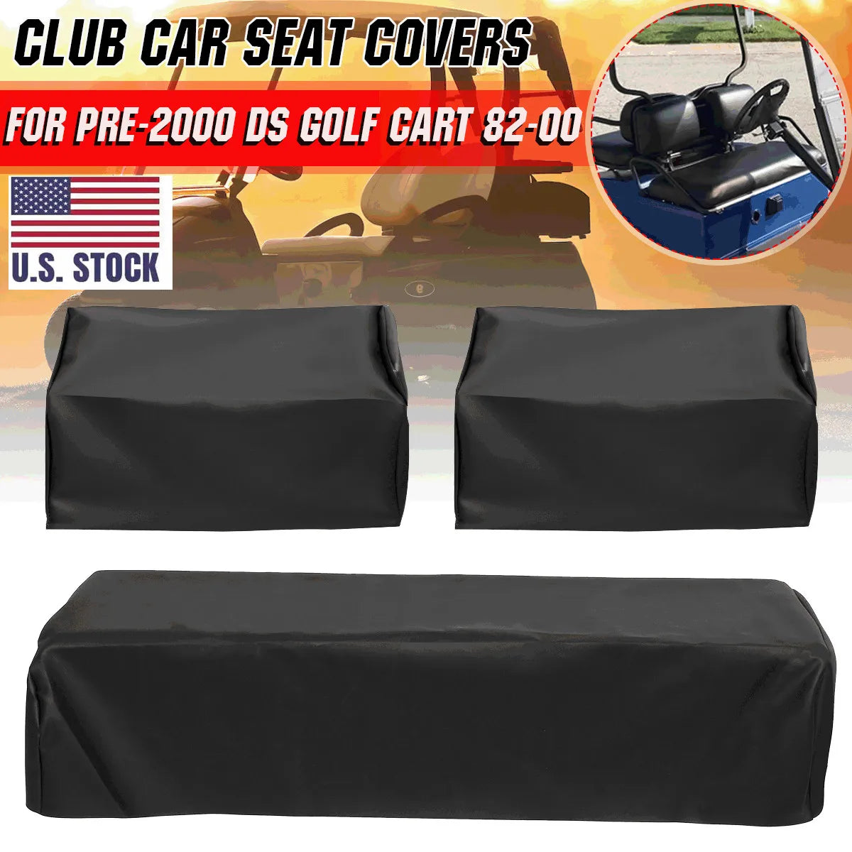 3PCS Golf Cart Seat Covers PU Leather Replacement for Pre-2000 DS