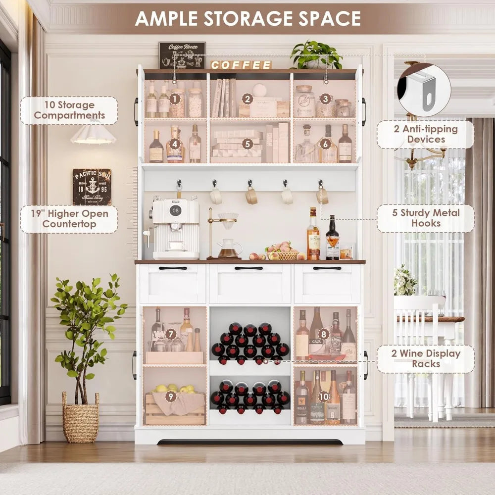 72 Inch Large Kitchen Pantry Storage Cabinet with Barn Doors and Drawers