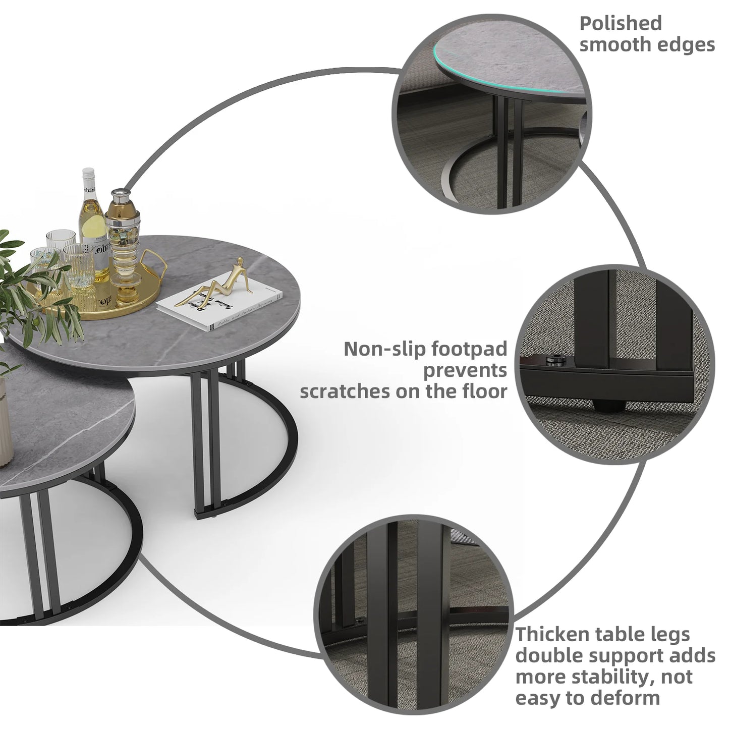 Wisfor Modern Nesting Coffee Table Set of 2 for Living Room Apartment