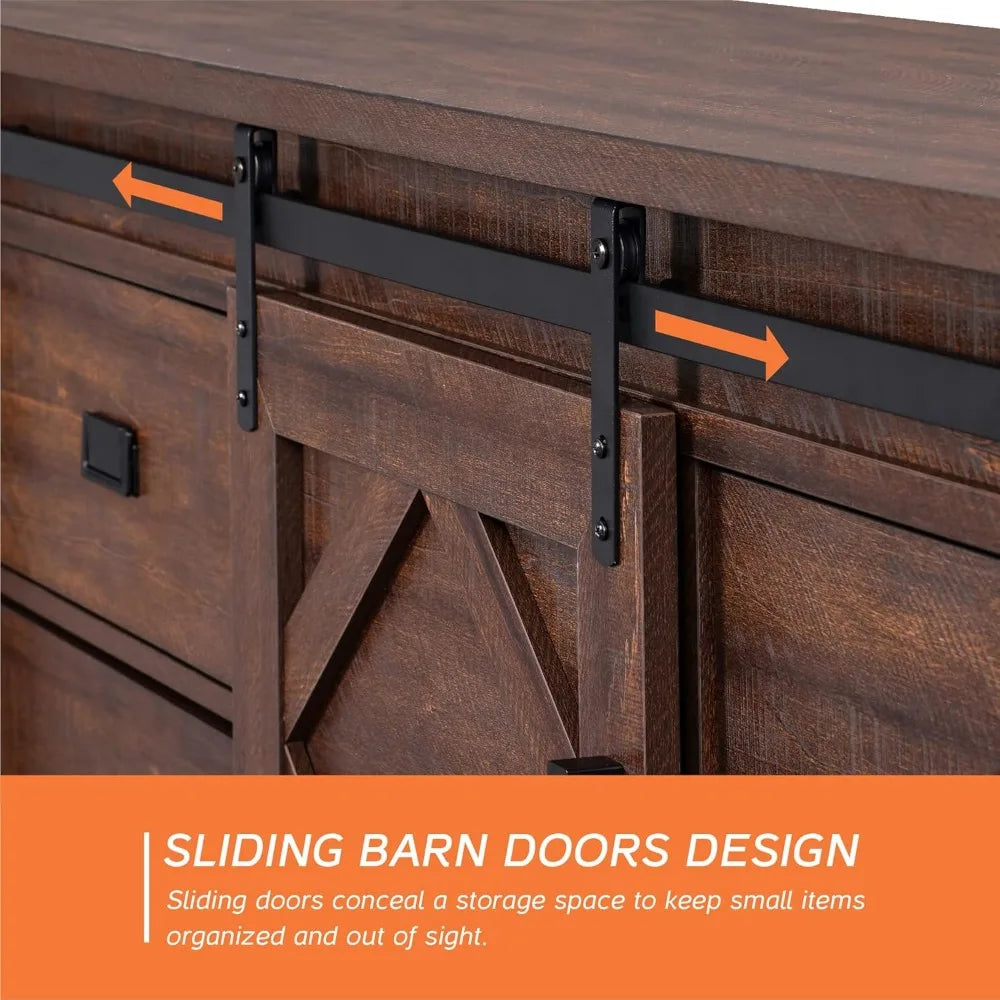 Farmhouse TV Stand for TVs up to 110" with Drawers Adjustable Shelves