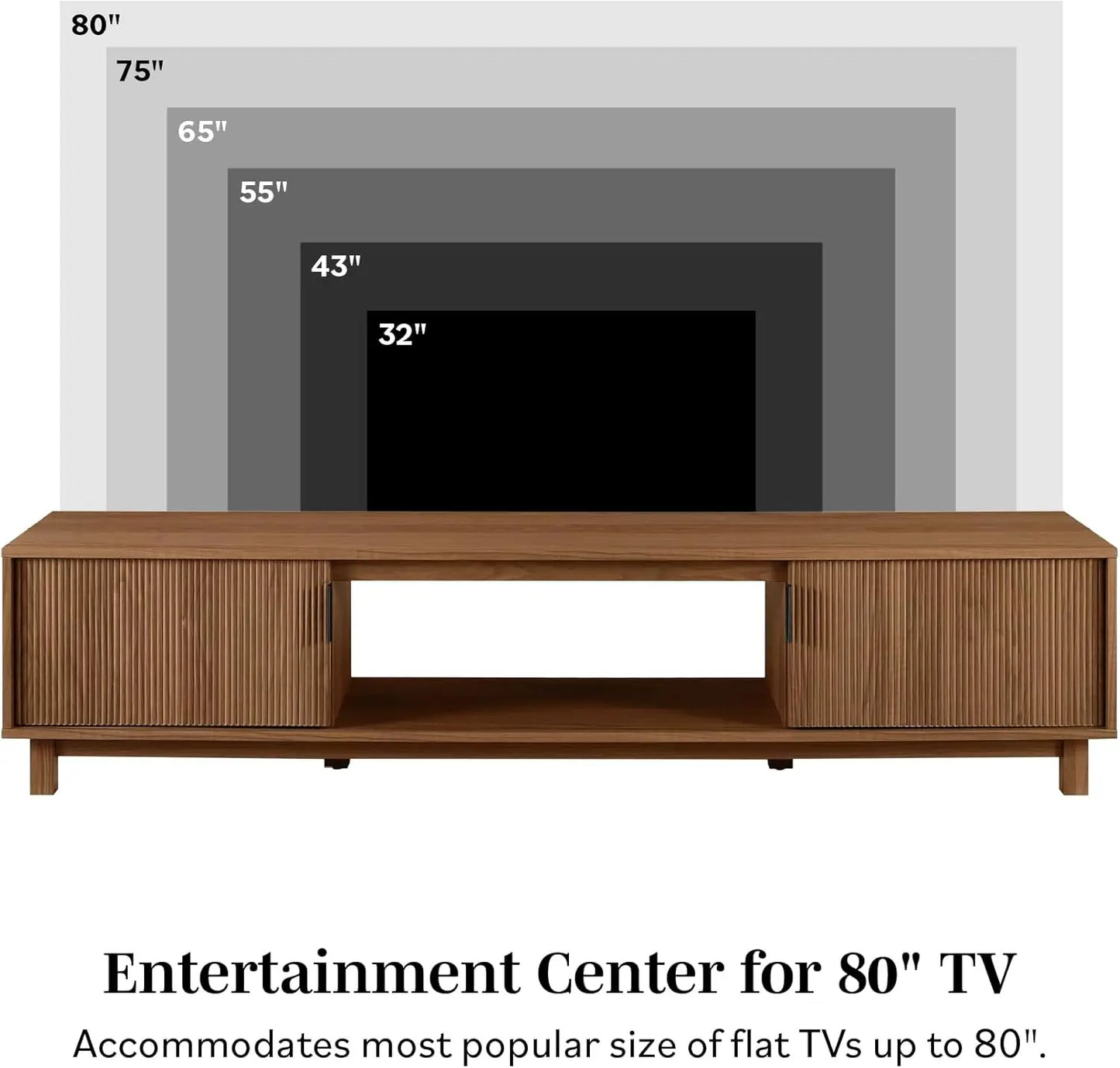 Modern Fluted-Door TV Stand for TVs up to 80 Inches 70x15.75x16 Mocha