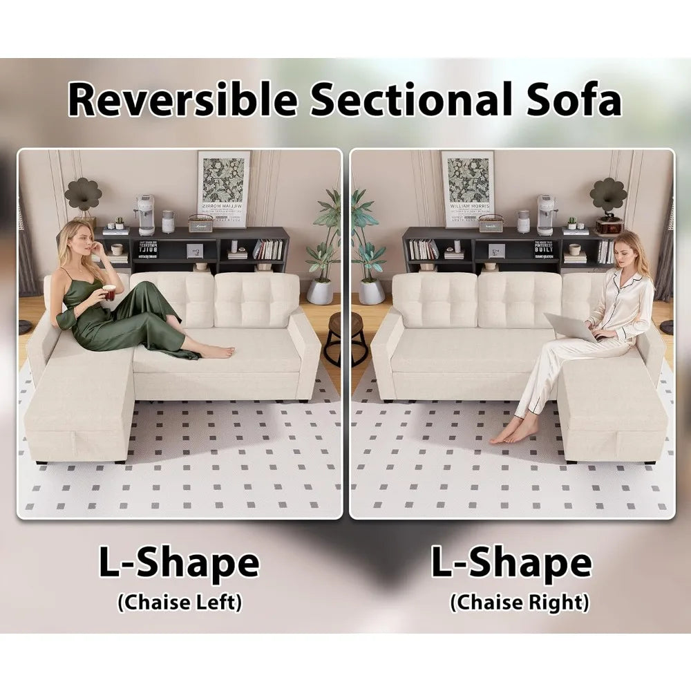 Reversible Sectional Sofa Bed with Storage Chaise Pull Out Couch