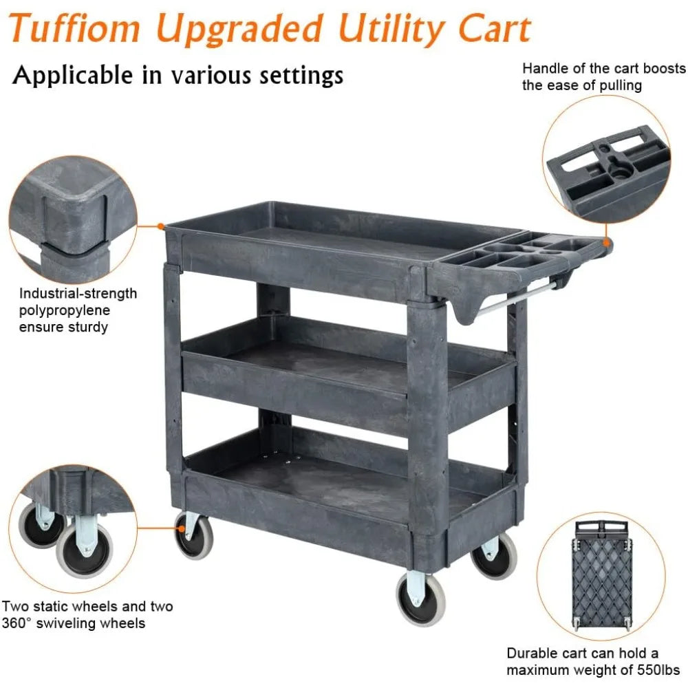 Heavy Duty Plastic Utility Cart with Wheels Multipurpose Storage Organizer