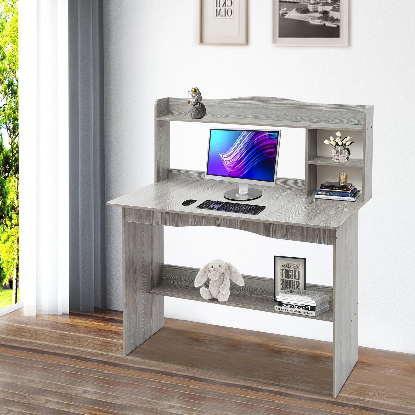 Modern Home Office Desk with Bookshelf Compact Study Desk for Small Spaces