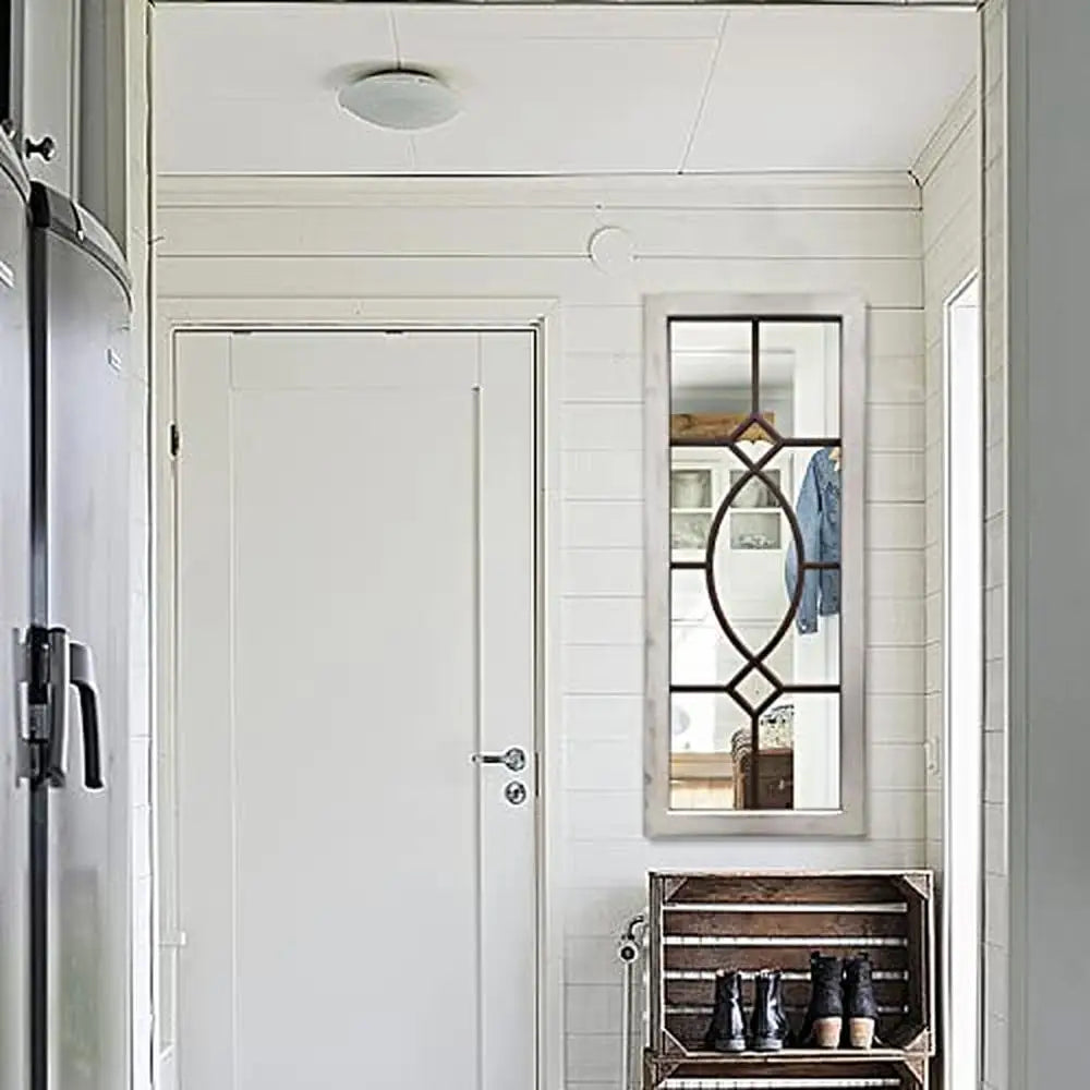 Rustic Distressed White Wooden Wall Mirror Farmhouse Decor 43.3"x17.7"