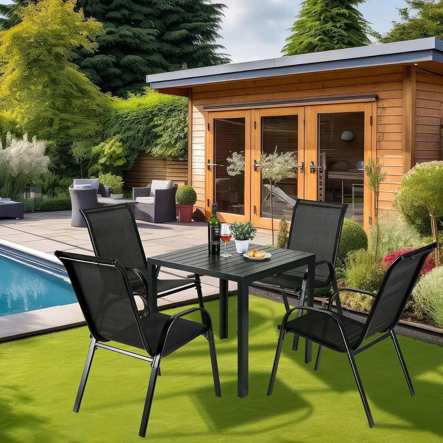 Patio Chairs Set of 6 Stackable Outdoor Dining Chairs All Weather