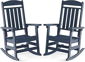 Outdoor Rocking Chair Set of 2 High Back HDPE All Weather Resistant
