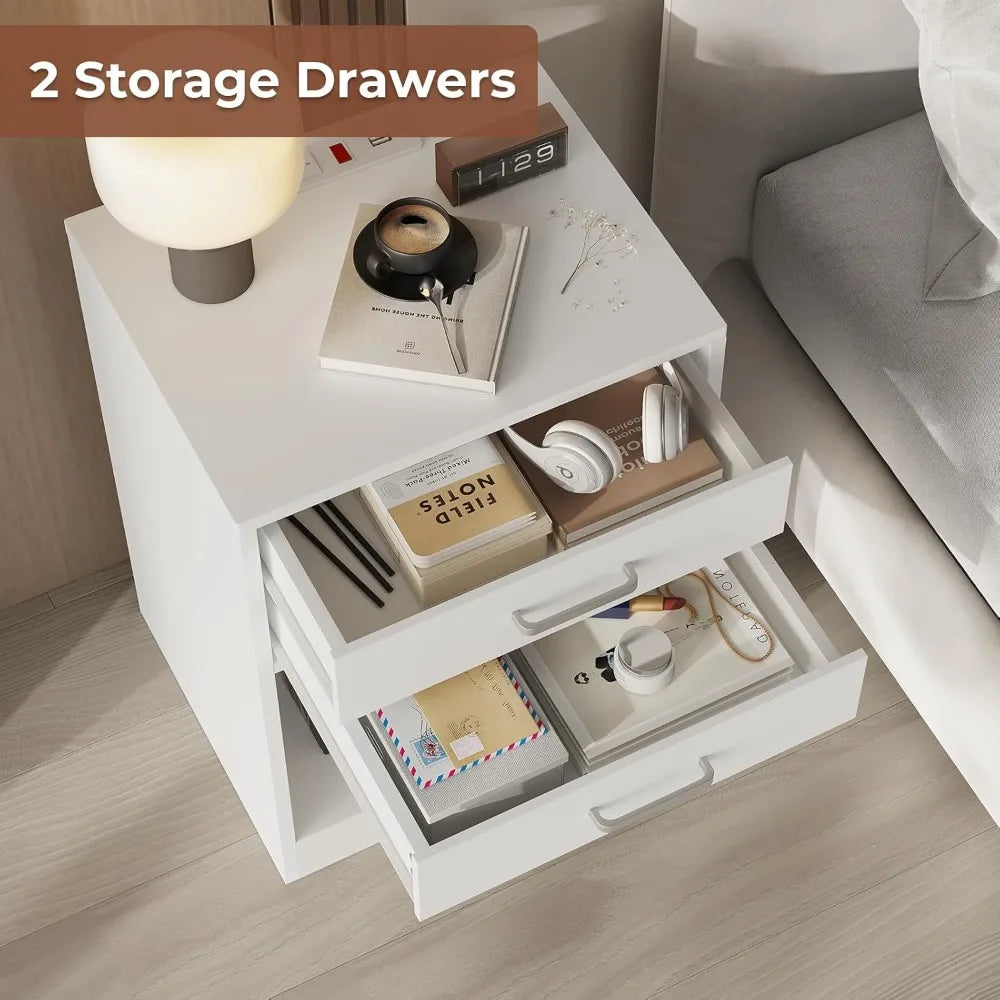 Nightstand with Charging Station Storage Modern Minimalist Bedroom Furniture