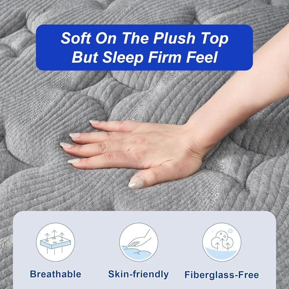 Plush Firm 12 Inch Mattress Memory Foam Hybrid Back Pain Support