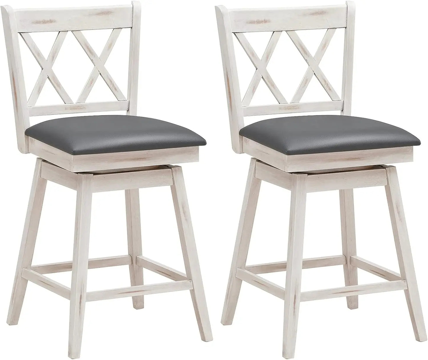 Bar Stool Set of 4 360° Swivel Counter Height with Footrest Ergonomic Backrest