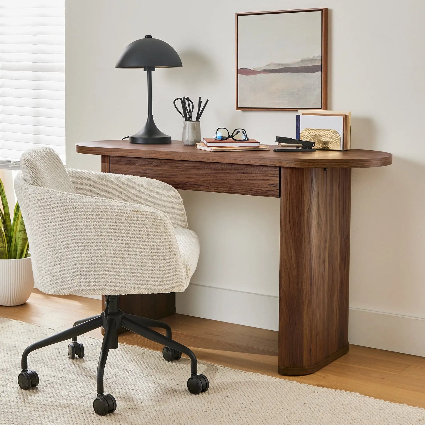 Juliet Oval Writing Desk Executive Home Office Furniture Walnut Finish