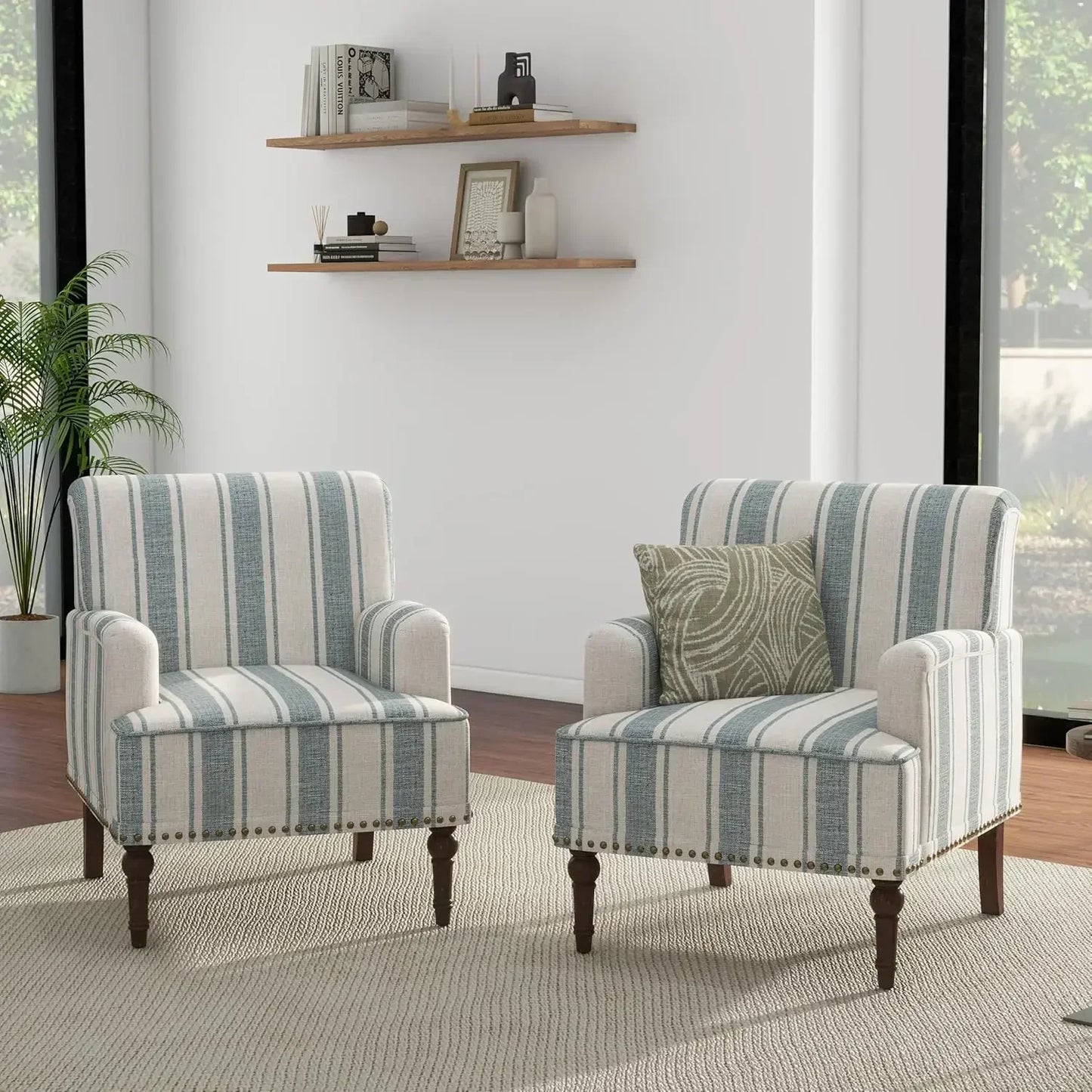 Stripe Accent Chairs Set of 2 Modern Armchair Living Room Furniture