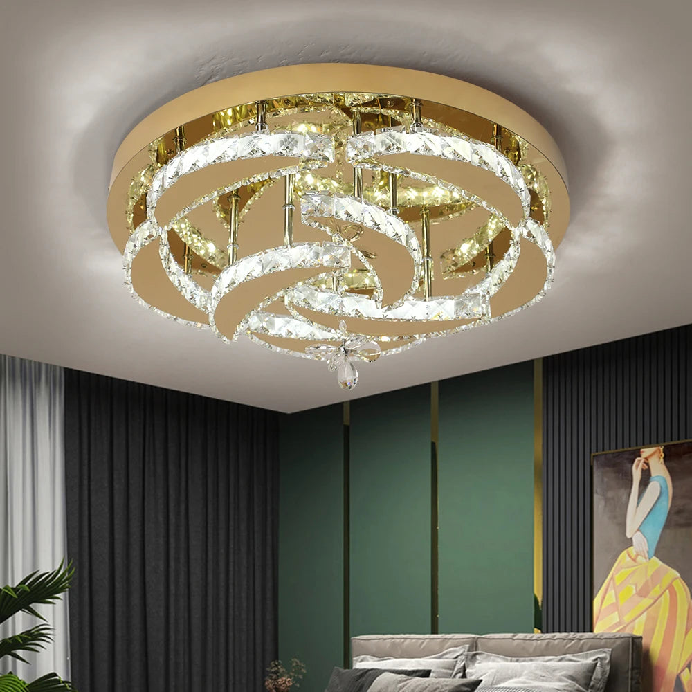 Modern Crystal Drop Chandelier LED Ceiling Light Home Decor