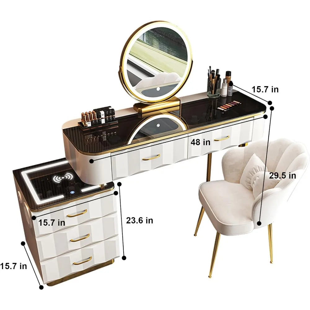 Modern Makeup Vanity Dressing Table with Side Cabinet and Chair