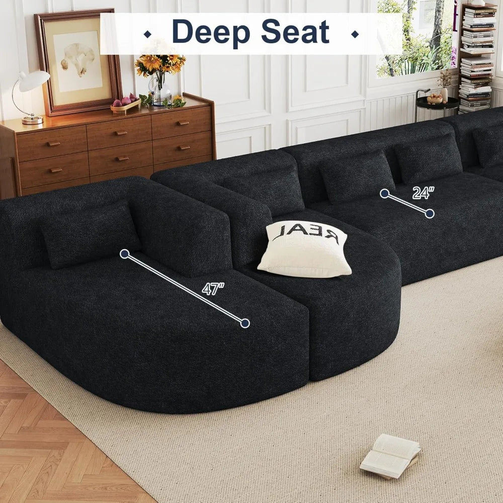 144 Inch Modular Cloud Sectional Sofa Deep Seat with Chaise Lounge and Pillows