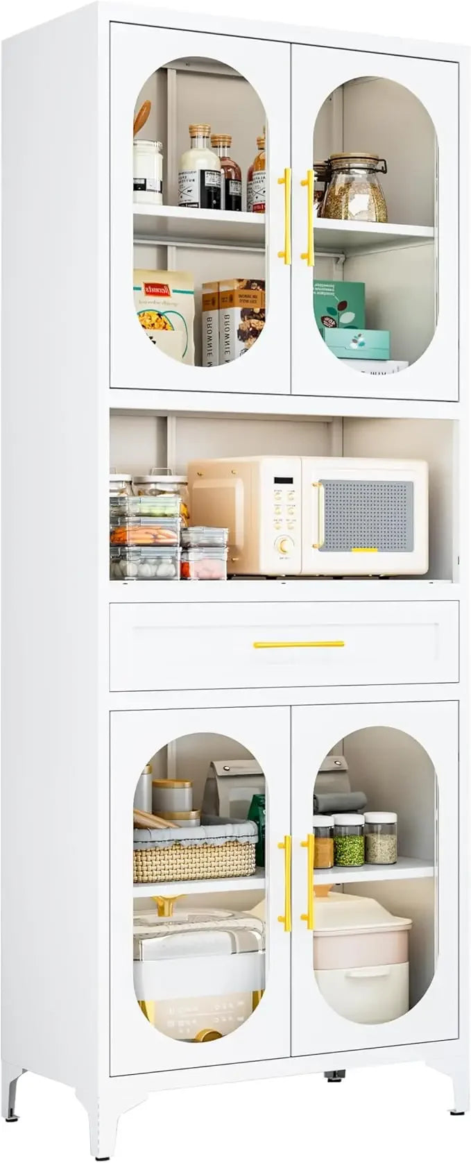 75 Inch Tall Metal Pantry Cabinet with Adjustable Shelves and Drawers