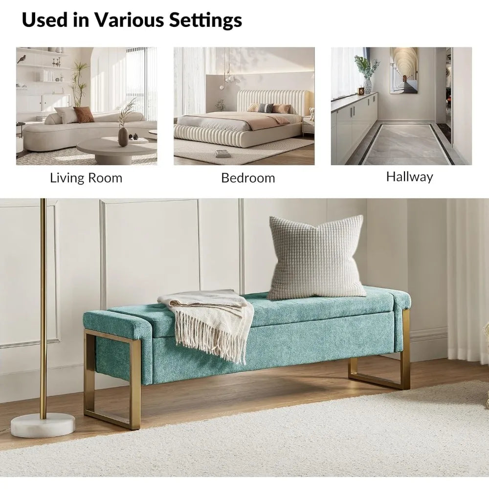 EcoHarbor Modern Bedroom Bench Upholstered Storage Ottoman Gold Legs