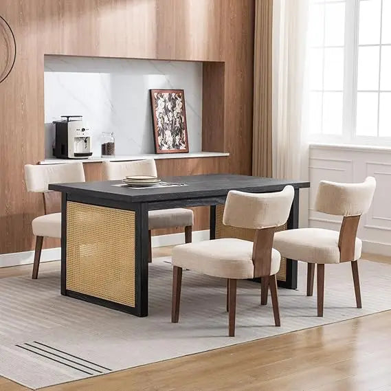 Farmhouse Dining Chairs Set of 4 Mid Century Modern Upholstered Rattan