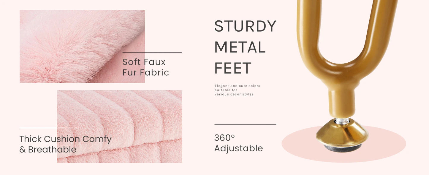 Ljustra Faux Fur Storage Stools Ottomans Padded Living Room Furniture