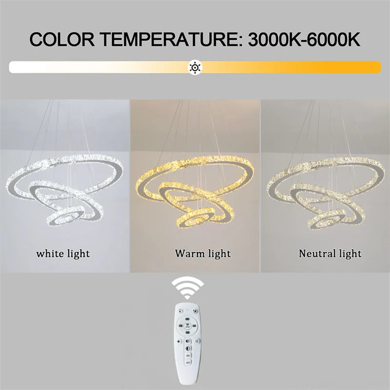 Modern Crystal Rings LED Chandelier Luxury Ceiling Lamp Remote Control